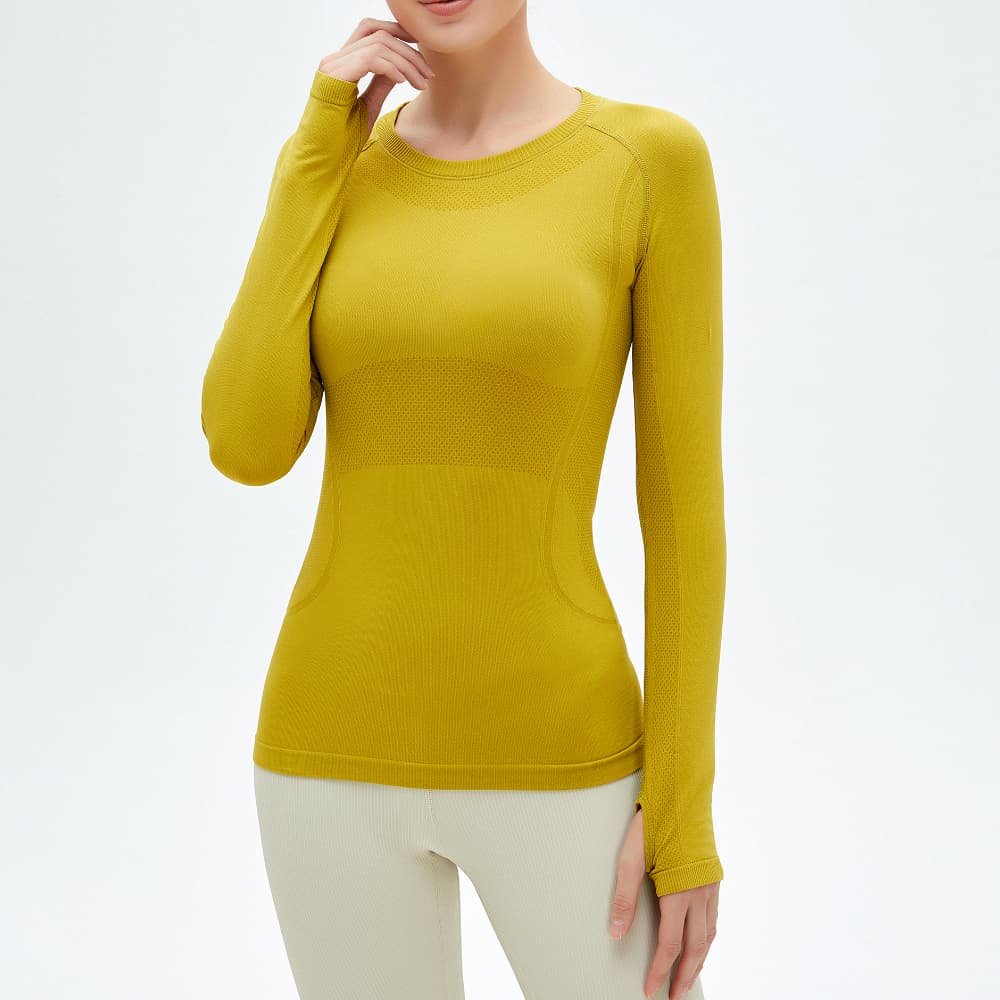 Custom Logo S-Curve Waist-Sculpting Fit Breathable Quick Dry Women Yoga Top Long Sleeve Running Tops With Thumb Holes