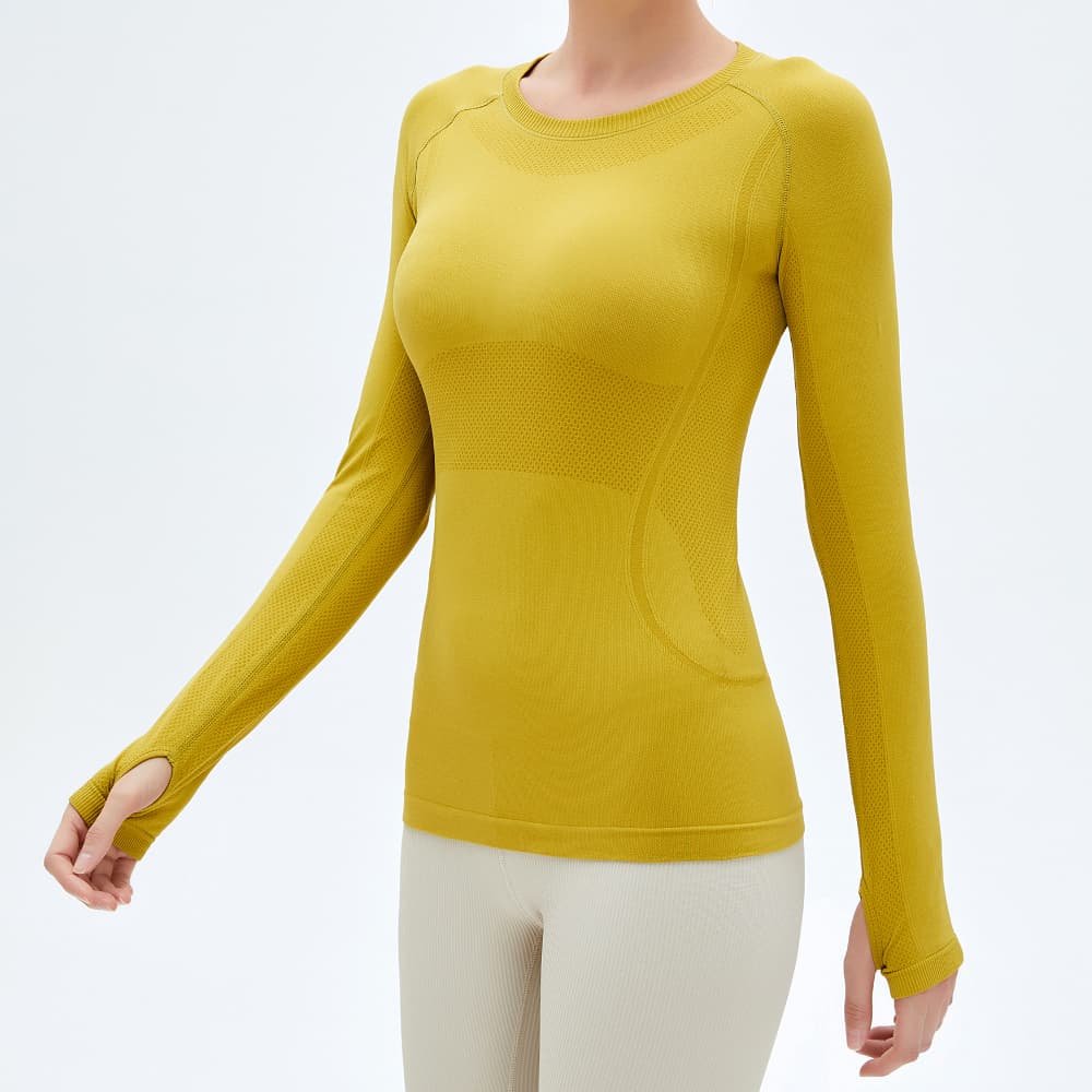 Custom Logo S-Curve Waist-Sculpting Fit Breathable Quick Dry Women Yoga Top Long Sleeve Running Tops With Thumb Holes - Image 2