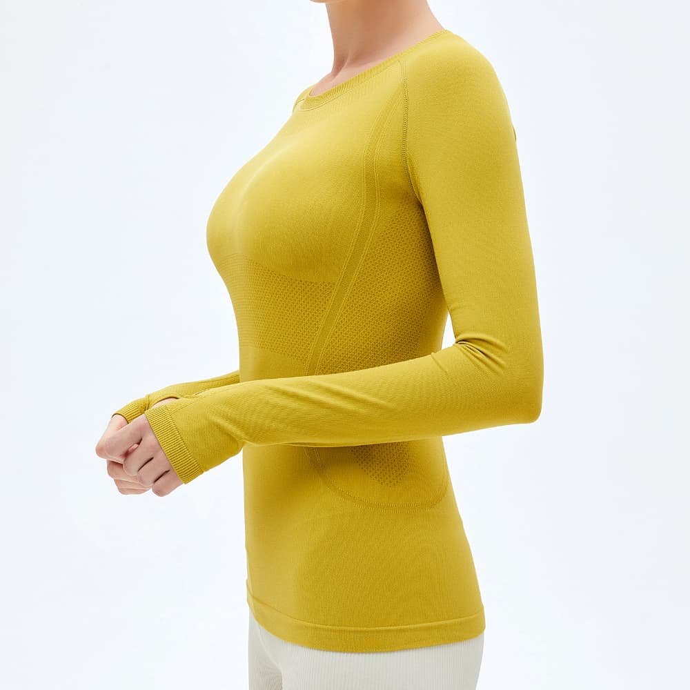 Custom Logo S-Curve Waist-Sculpting Fit Breathable Quick Dry Women Yoga Top Long Sleeve Running Tops With Thumb Holes - Image 3