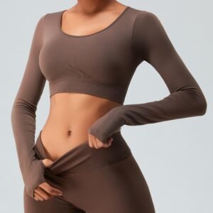 High Quality Women's Compression Gym Yoga Sports Wear Breathable Comfortable Fitted Active T-Shirt Long Sleeve Top Thumb Hole