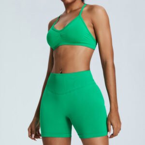 Activewear OEM Best Quality Slim Women's 2-Piece Solid High Waist Sports Shorts And Top Set for Yoga Running Gym