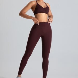Solid Color Breathable High-Waist Tummy Control Squat-Proof Fitness Print Gym Leggings And Sports Bras Yoga Set For Beginners