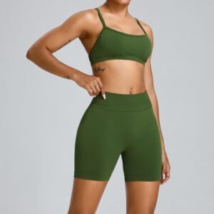 Custom High Quality Gym Workout Crop Top and Shorts Set Women Fitness Adjustable Strap Yoga Shorts And Bra Set