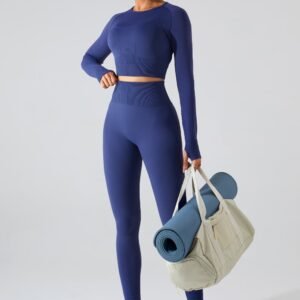 Wholesale OEM Blank Tracksuits Fitness Wear Women Sport Long Sleeve Crop Top Scrunch Butt Pants Gym Yoga Set