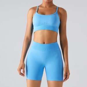 Two-Piece Biker Yoga Short Leggings Summer Gym Fitness Tank Top Women's Adjustable Shorts And Top Set