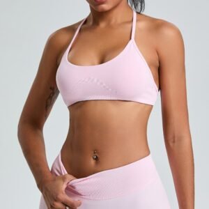 Very Sexy Women Push up Backless Crop Hot Pink Sports Bra With Concise Y Back Shoulder Strap Design
