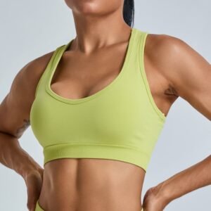 Custom Racer Back Tank Tops Women Active Wear Removable Chest Pad Hollow Back Vest U Neck Running Yoga Sports Bra Crop Top