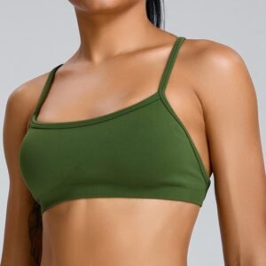 Women's Simple Style Breathable Fitness Crop Top Cross Back Yoga Running Sports Bra Compression With Removable Pads