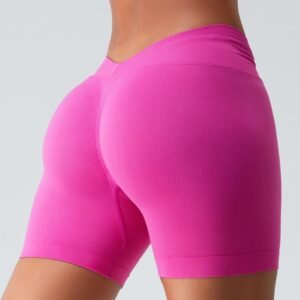 Solid Super Elastic V Back Waisted Running Fitness Slim Breathable Quick Dry Women's Workout Gym Sports Shorts Compression