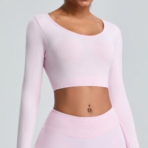 Round Collar Slim Fit Sweatshirt No Chest Pad Workout Top Sport Yoga Shirt With Long Sleeve