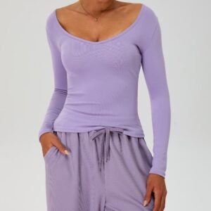 Yoga Sports Wear V Neckline Breathable Ribbed Comfortable Fitted Active Long Sleeve Sport Shirt Women's