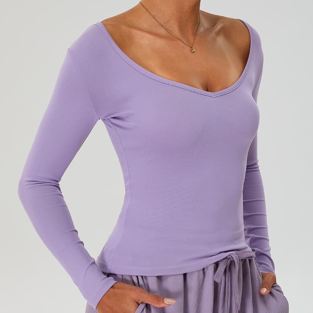 Yoga Sports Wear V Neckline Breathable Ribbed Comfortable Fitted Active Long Sleeve Sport Shirt Women's - Image 2
