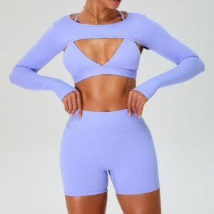 Women's Bolero Shrug Long Sleeve Yoga Crop Top Double-Brushed T-shirt Gym Fitness Tight Sports Blouse With Thumbhole Cuffs