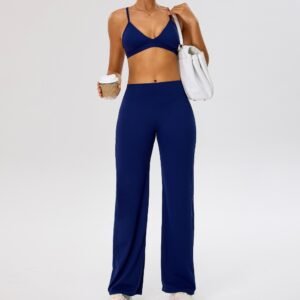 V-Neckline Y-Back Design Spaghetti Straps Yoga Sports Bra Relaxed Straight-Leg Fit Long Leggings Women's Activewear Matching Sets