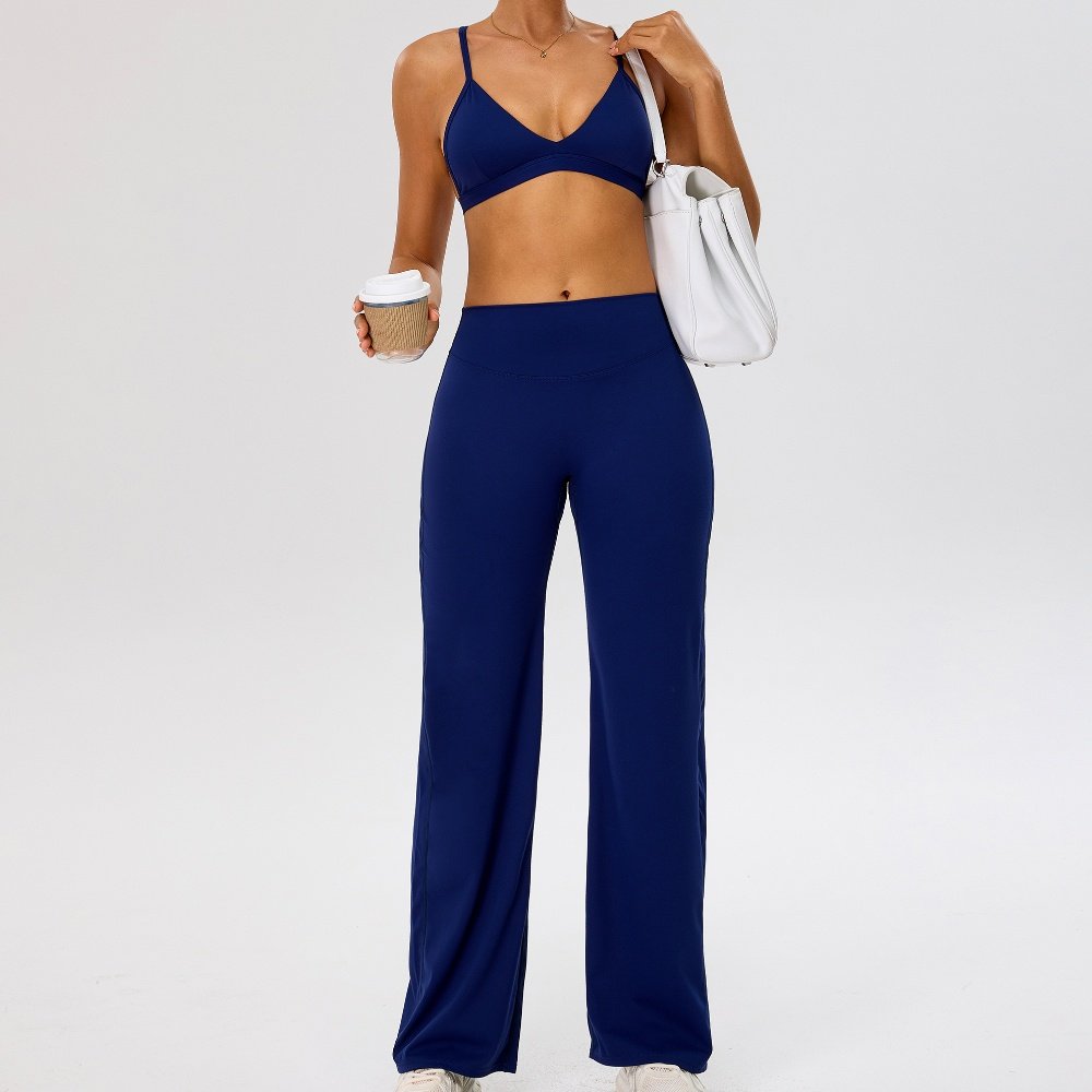 V-Neckline Y-Back Design Spaghetti Straps Yoga Sports Bra Relaxed Straight-Leg Fit Long Leggings Women's Activewear Matching Sets
